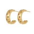 Elegantes pendientes de botón dorados en forma de C con circonitas de colores sobre fondo blanco - Estilo Estrella Luna Circón Multicolor Dorado / Multicolor