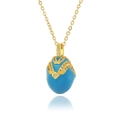 Makroaufnahme von blauem Teelicht-Anhänger mit Goldmustern und Kristallverzierung - Blau