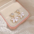 French romantic purple enamel flower earrings with pearls and crystals in a jewelry box - Enamel Flower Pearl (A1138)
