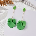 Elegant emerald green flower petal drop earrings with gold hooks for a floral summer look - Fruit Green (A1186)