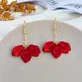 Exaggerated red petal flower drop earrings with golden hooks on aesthetic background - Red (A1152)