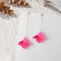 Long pearl chain drop earrings with floral petals and sparkling crystal studs - Rose Red (A1202)