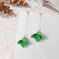 Floral dangle earrings with green petals, pearls and gold chains on elegant white backdrop - Fruit Green (A1203)
