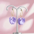 Vintage purple petal drop earrings with gold hexagonal hooks on a pink background - Purple Style (A1172)
