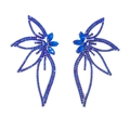 Detailed view of silver butterfly earrings with sparkling blue rhinestones and gems - Silver/Blue Rhinestone (A1233)