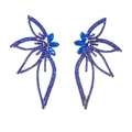 Deep blue rhinestone butterfly earrings with crystals on a golden alloy base - Gold/Blue Rhinestone (A1230)