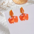 Matte orange flower petal drop earrings with gold finish and faceted beads for women - Orange Petal (A1306)