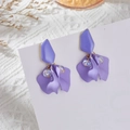 Elegant purple flower petal earrings with aurora beads and gold hooks for women - Purple Petal (A1309)