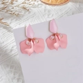 Matte pink flower petal earrings with iridescent beads and elegant enamel finish - Light Pink Petal (A1308)