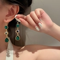 Elegant vintage emerald teardrop earrings with gold plating and sparkling sunflower accents - Vintage Emerald Ear Hook (18#) / Gold/Green