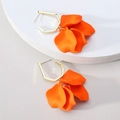 Bohemian gold hexagon earrings with layered matte orange flower petals for women - Orange Style (A1183)
