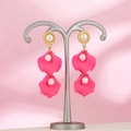 Retro long pearl flower tassel earrings in bright pink with elegant matte resin petals - Bright Pink (A1388)