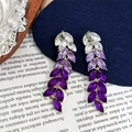 Elegant purple gradient leaf earrings with cascading crystals and a golden finish - Purple Gradient Style (A1415)