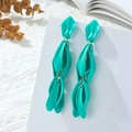Turquoise layered leaf tassel long earrings hanging on a white display board - Turquoise Blue (A1424)