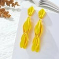 Long yellow leaf petal tassel earrings with matte finish on white display card - Yellow (A1425)