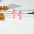 Pink petal tassel earrings with gold chain drops and zircon stud for women - Pink