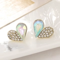 Elegant heart earrings featuring AB crystal and white rhinestone inlay on gold base - AB Color Style (A1476)