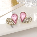Pink heart-shaped stud earrings with sparkling crystals and gold plating finish - Champagne Pink Style (A1477)