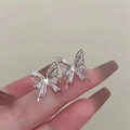 Silver butterfly stud earrings with sparkling cubic zirconia on a silver-tone metal finish - Clear (A1342)