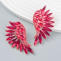 Macro detail of red marquise-cut crystal angel wing earrings with gold settings - Red Wings Style (Style B, Red Rhinestone)