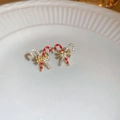 Christmas candy cane earrings with red enamel, gold bow, and sparkling crystals for women - Bowknot Candy Cane (A96)