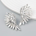 Macro detail of colorful crystal angel wing earrings with silver alloy base - White Wing Style (Style B, Rhinestone)