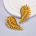 Luxurious gold-tone angel wing earrings encrusted with amber and yellow crystals - Gold Wings Style (Style B Gold Rhinestone)