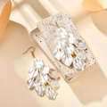 Detailed view of layered white petal tassel earrings with a pearlescent finish on stone - Pearlescent White (A1595)