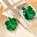 Elegant dark green floral petal earrings with matte finish and gold metal accents - Dark Green