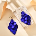 Detail of dark blue layered petal tassel earrings with matte finish and gold hooks - Pearlescent Royal Blue (A1592)