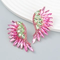 Pink and green crystal butterfly wing earrings in gold-tone setting variant - Rose & Green Wing Style (Style B with Rose & Green Rhinestones)