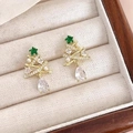 Elegant gold Christmas tree earrings with sparkling crystals and pearls on white velvet - Christmas Tree Style (A1678)