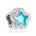 Polished silver star bead with translucent sky blue center for DIY charm bracelets - Sky Blue Star Hollow Engraved Charm (利耀-045) / Silver Blue