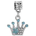 Silver crown charm pendant with light blue crystal flower design and bow detail - Blue White Rhinestone Crown (018)