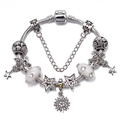 Silbernes Schlangenketten-Armband mit Ozean- und Stern-Anhängern und Strasssteinen - 16cm