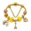 Golden heart charm bracelet with Eiffel Tower and passport pendants on snake chain - Gold Travel Eiffel Tower Passport Holder (Style 005)