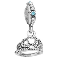 DIY crown pendant charm with light blue rhinestones and hollow heart design - Light Blue Rhinestone Crown (028)