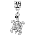 Charm tortue en argent avec strass brillants pour bracelets et colliers à perles - Charme Tortue Carapace Tout Strass (034)