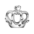 Polished silver crown bead with 3D heart detail and hollow engravings for DIY bracelets - Silver Hollow Crown (009)