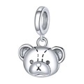 Polished silver bear charm pendant for DIY bracelets and necklaces with stitch detail - Bear (001)