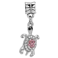 Colgante de tortuga plateada con cristales rosas y blancos para pulseras DIY - Estilo Tortuga Puntos Pavé (043)