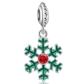 Silberner Schneeflocken-Charm mit grüner Emaille und rotem Kristall für DIY-Armband - Silber Rot Schneeflocken-Anhänger (002)