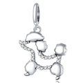 Poodle charm pendant with sparkling cubic zirconia and polished silver finish for bracelets - Pave Rhinestone Poodle (004)