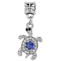 Ciondolo tartaruga in argento con cristalli blu e bianchi per gioielli DIY - Ciondolo Tartaruga con Fiocco (031)