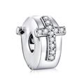 Abalorio de cruz de plata con circonitas brillantes para pulseras de joyería - Estilo Cruz Pavé (021)