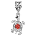 Ciondolo tartaruga marina in argento con cristalli rossi per gioielli fai da te - Pendaglio Tartaruga Strass (037)