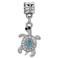 Ciondolo a tartaruga in argento con cristalli blu per bracciali e collane fai-da-te - Ciondolo Tartaruga Argento Strass Blu e Trasparente (043)