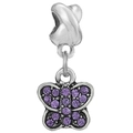 Pendentif papillon en argent avec ailes en zircon violet pour bracelets DIY - Papillon Argent Strass Rouge Pourpre (011)
