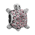 Abalorio de tortuga plateada con circonitas rosas para pulseras de bricolaje - Estilo Tortuga Rosa (008)