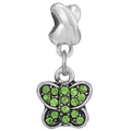 Pendentif papillon en cristaux verts pavés pour bracelet personnalisé en argent - Papillon Argent Strass Vert Herbe (012)